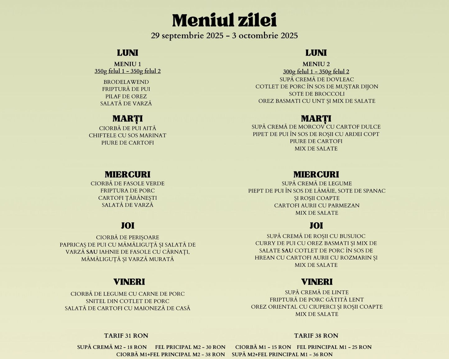 Meniul zilei